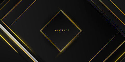 Abstract gold black background with shiny golden lines. Vector illustration for business presentation design template