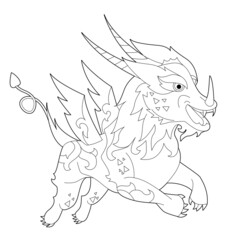 Fancy dragon on white background. Contour linear illustration for coloring book with fantasy reptile.  Anti stress picture. Line art design for adult or kids  in zentangle style and coloring page.