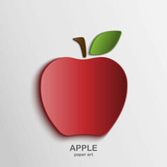 Red Apple paper art isolate on white background.