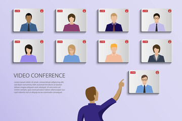 Video conference meeting online concept. Vector illustrate 3D.Paper art.