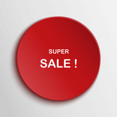 Paper art red circle tag sale vector 3d.
