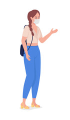 Young student girl with mask semi flat color vector character. Teen female pupil figure. Full body person on white. School isolated modern cartoon style illustration for graphic design and animation