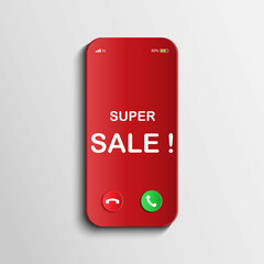 Paper art smart phone sale tag. Shopping online concept.