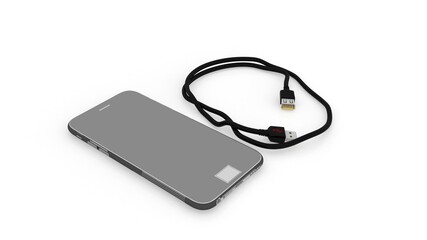 3d illustration mobile phone tab tablet with data cable and charging