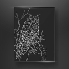 abstract owl line art hand drawn on dark background