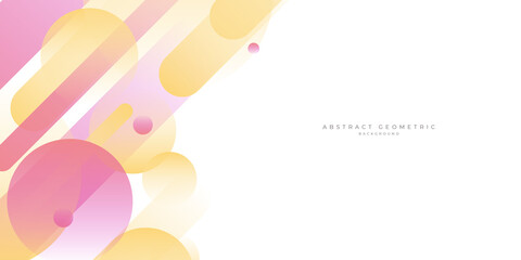 Pink and yellow gradient geometric abstract shapes on white background with copy space for text