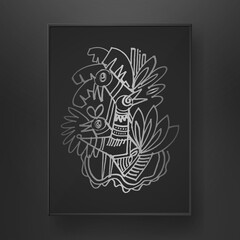 abstract line art hand drawn on dark background with abstract bird paintbrush line art