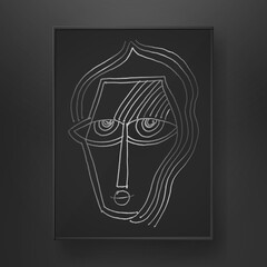 abstract face line art hand drawn on dark background