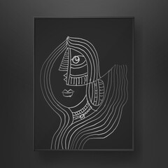 abstract women face line art hand drawn on dark background