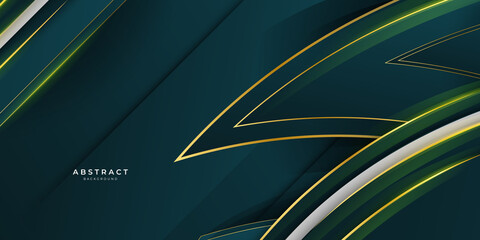 Dark green luxury background with golden lines and ornaments. Overlap layer textured background.
