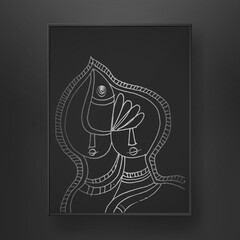 abstract double women face line art hand drawn on dark background
