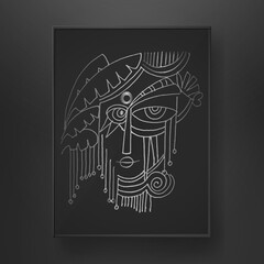 abstract women face line art hand drawn on dark background