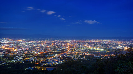 aerial view City night from the view point on top of mountain , Chiang mai ,Thailand