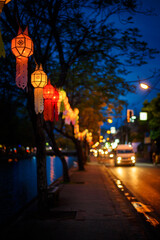 Fototapeta na wymiar Colorful Lantern Festival or Yee Peng Festival (North of Thailand new years) , Chiang Mai ,Thailand