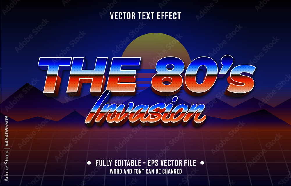 Wall mural editable text effect gradient color retro futuristic eighties style for digital and print media font