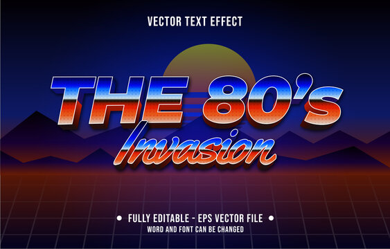 Editable text effect gradient color retro futuristic eighties style for digital and print media font effect template