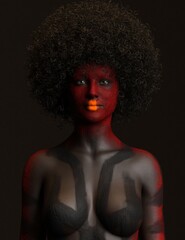 3D rendering illustration of African woman's body painting