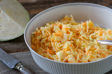 homemade coleslaw with white cabbage and carrots
