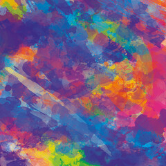 Watercolor chaotic blue, violet, pink, orange, yellow color background. Impressive colorful splash painting