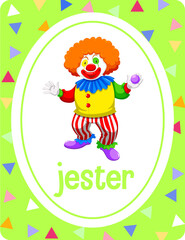 Obraz na płótnie Canvas Vocabulary flashcard with word Jester