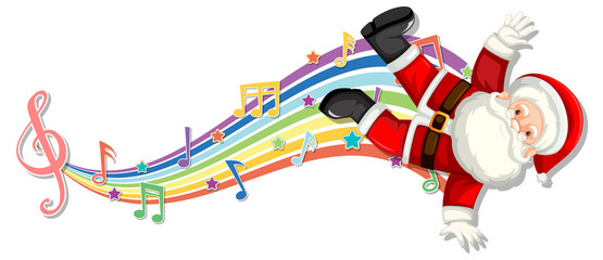 Santa Claus with melody symbols on rainbow wave