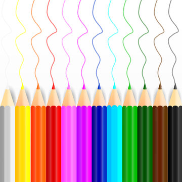 Set of colored pencil collection. Crayons vector on transparent background. Isolated back to school for education object.