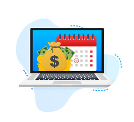 Tax day. Concept of Payment date or Payday loan like a calendar with money. Vector illustration