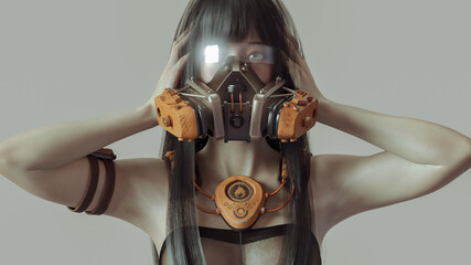 3D rendering illustration fantasy girl wearing mechanical armor