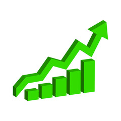 Growing business green arrow with bar chart, Profit arow Vector illustration.Business concept, growing chart. Concept of sales symbol icon with arrow moving up. Economic Arrow With Growing Trend.