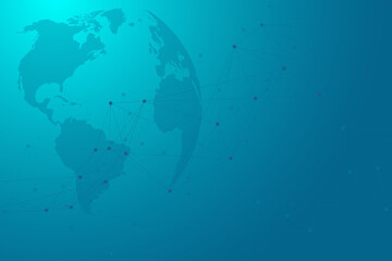 Global network connections with world map. Internet connection background. Abstract connection structure. Polygonal space background, illustration.