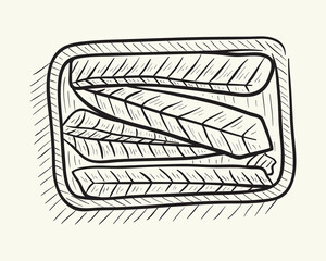 Canned fish is open. Hand drawn vector illustration.
