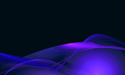 Abstract glowing blue violet 3d waves or curves in the bottom of black background. Sci fi or technology concept. Great as banner, background, wallpaper, design fragment or cover blank.