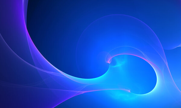Vivid blue neon 3d curve or wave shimmering in space. Technology, sci fi, web, galactic and cosmic concept. Great as banner, background, wallpaper, cover or design element.