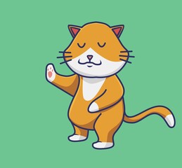 Cute Humble Calm wise Cat. Animal Isolated Cartoon Flat Style Sticker Web Design Icon illustration Premium Vector Logo mascot character