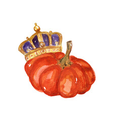 watercolor ripe pumpkin in the royal crown