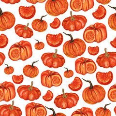 watercolor seamless pattern of pumpkins