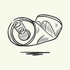 Crumpled can. Hand drawn vector illustration