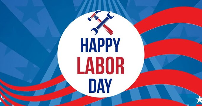 Animation of labor day text over flag of america pattern