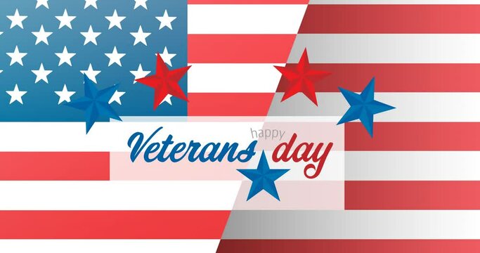 Animation of veterans day text over flag of america pattern