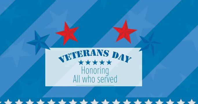 Animation of veterans day text over flag of america pattern