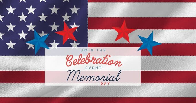 Animation of memorial day text over flag of america
