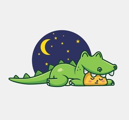 cute baby crocodile sleeping. cartoon animal nature concept Isolated illustration. Flat Style suitable for Sticker Icon Design Premium Logo vector. Mascot Character