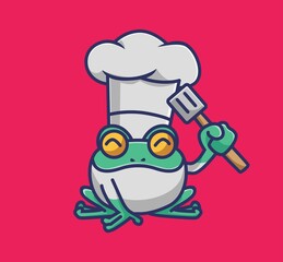 cute chef frog holding spatula. cartoon animal job concept Isolated illustration. Flat Style suitable for Sticker Icon Design Premium Logo vector. Mascot character