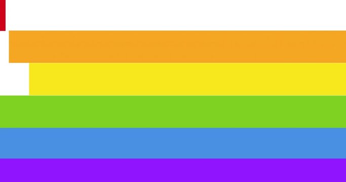 Animation of pride text with unicorn over rainbow stripes