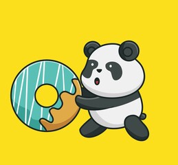 Cartoon Cute baby panda eating and playing rolling giant. cartoon animal food concept Isolated illustration. Flat Style suitable for Sticker Icon Design Premium Logo vector. Mascot Character