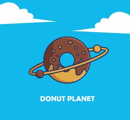 Cute Cartoon donut planet space food alien with a ring. cartoon food concept Isolated illustration. Flat cartoon Style suitable for Sticker Icon Design Premium Logo vector