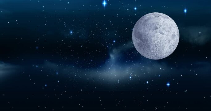 Animation of full moon and stars in night sky