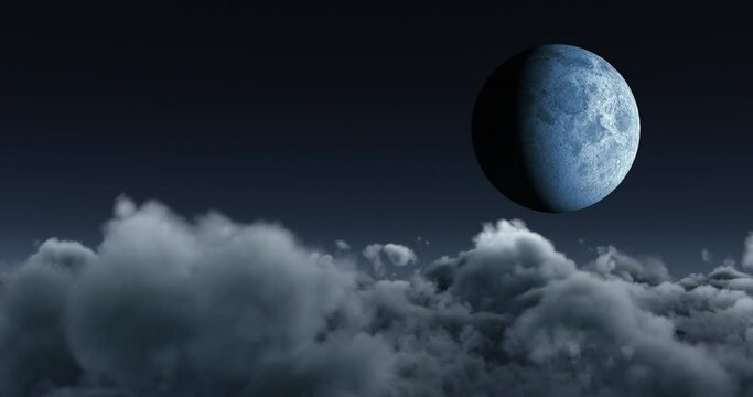Animation of full moon over cloudy background