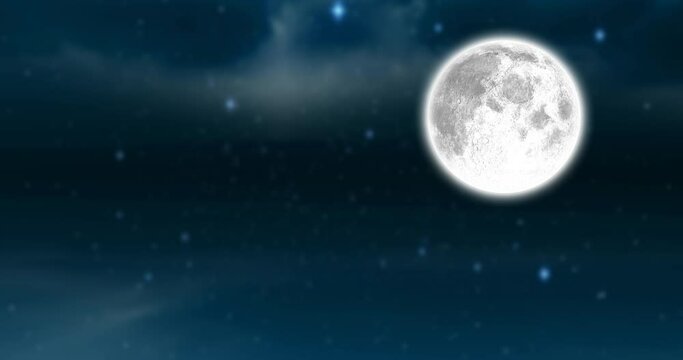 Animation of full moon and stars in night sky scenery