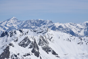Fototapeta na wymiar Snow Mountain Top France Cime Caron Val Thorens
